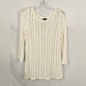 Womens Talbots Size M Cream Open Knit Tunic Sweater Cottagecore Capsule Vacation